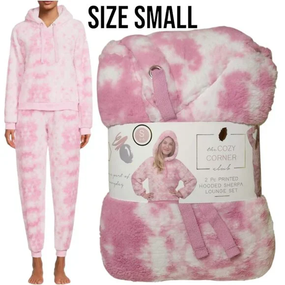 NEW Women's Pajama Gift Set PJs pajamas 2 Piece Hoodie hooded top Pants Pink Top - Picture 2 of 15
